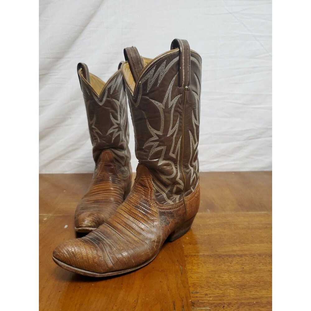 Biltrite Cowboy Western Boots Tan Brown Leather Almond Toe Pull On Mid-calf Sz 6